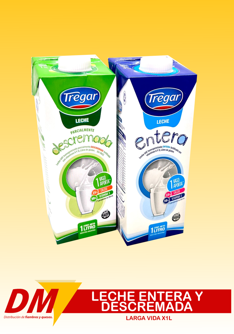 Leche entera y descremada Tregar